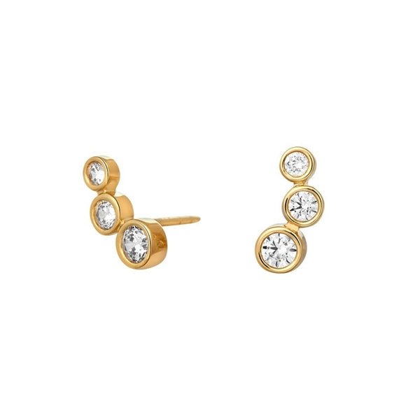 Siersbøl ørestikker i 8 kt guld med tre runde kubiske zirkonia – elegant og tidløst design.